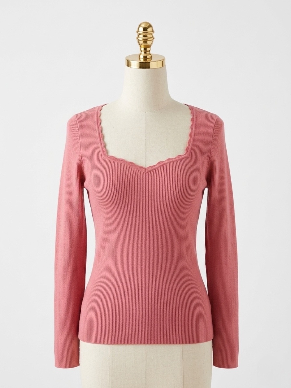 Old Navy Sweetheart Square Neck Pink Ribbed Knit Long Sleeve Top Plus Size 2X